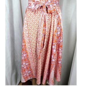 NWT J Gee Womens L Orange Paisley Midi Skirt Flowy Tie Waist Boho